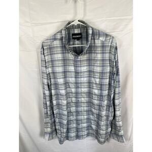 SAGE Men's Long Sleeve Button-Up, Blue Plaid. Size XL